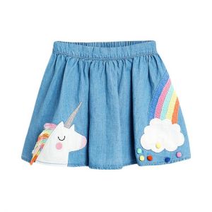  חצאית קיץ לילדה ולתינוקת עם רקמה קשת חד קרן מידת ילדה: 2-7 שנים חדש 2022 