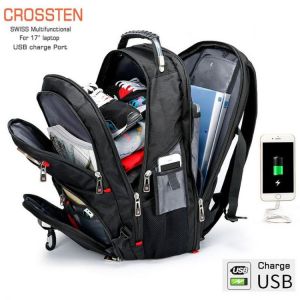 Crossten עמיד 17 אינץ מחשב נייד תרמיל, 45L נסיעות תיק, מכללת תיק של, USB טעינת נמל